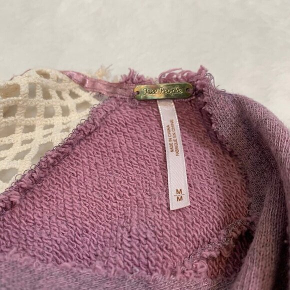 Free People dusty lilac open lace detail long sleeve crop length oversized shirt - Picture 6 of 9